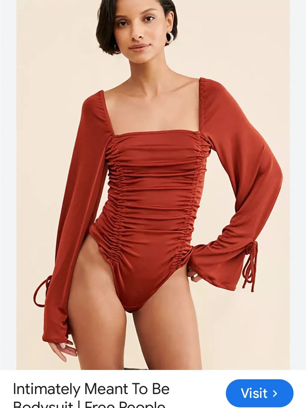 Free People Rust Long-Sleeve Ruched Bodysuit